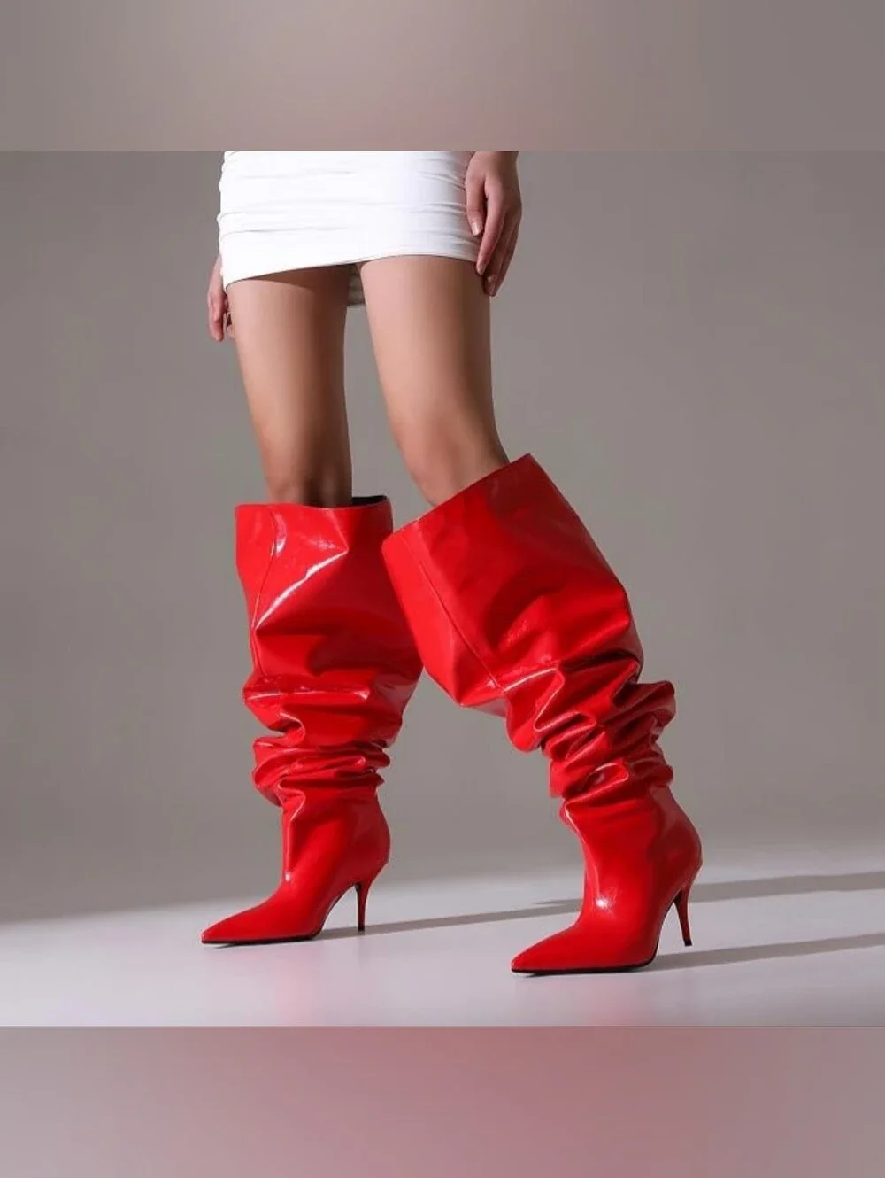 Sexy Red Slouchy Thigh High Semi Kitten Stiletto Boots